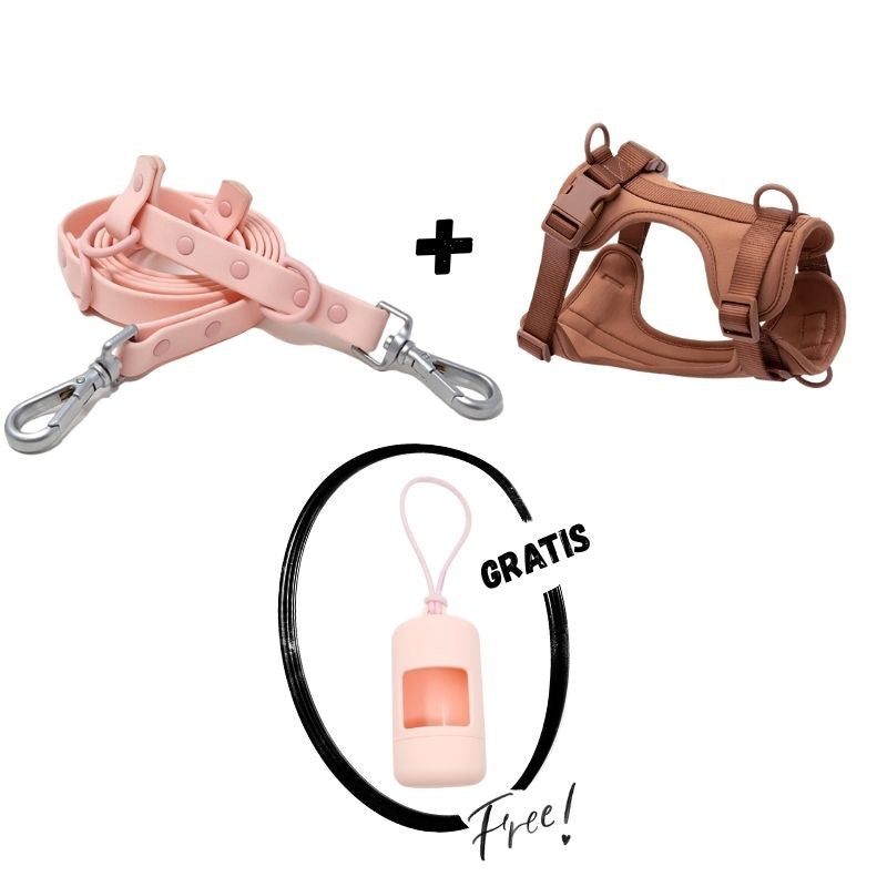 PACK CORREA MANOS LIBRES + ARNES NEOPRENO + REGALO PORTA BOLSAS (ROSA)